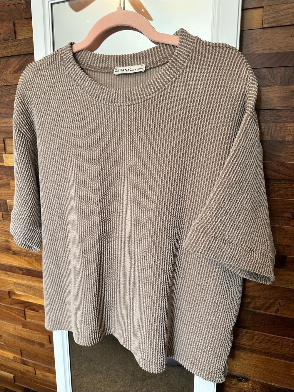 EUC🤎Zenana Raised Rib Short Sleeve Tee & Pants Set Ash Mocha - Picture 2 of 9
